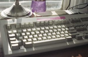 A photo of a white keyboard.