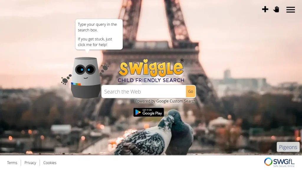 A screenshot of Swiggle's homepage.