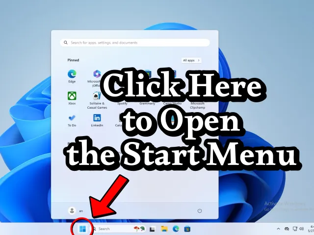 Where to click to open the Start menu.