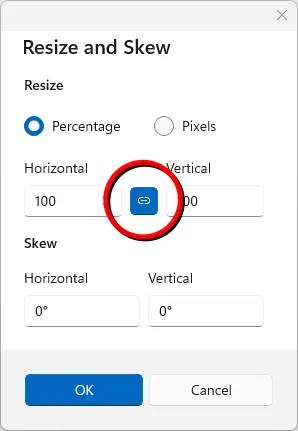 The location of the maintain aspect ratio button in MS Paint.