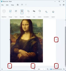 The location of the handles to resize the canvas in MS Paint.