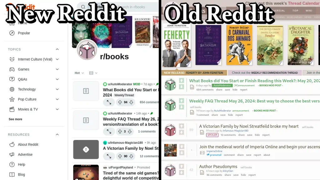 A screenshot of old Reddit compared to new Reddit.