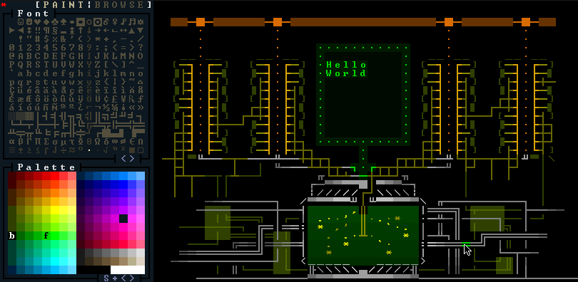 A colored ASCII art image shown loaded in REXPaint.