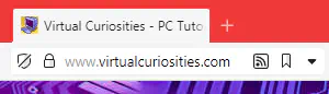 A web browser's tab titled "virtual curiosities." Under it, the address bar showing a slashed shield icon, a padlock icon, the address www.virtualcuriosities.com, a RSS icon, a bookmark icon, and a downward arrow.